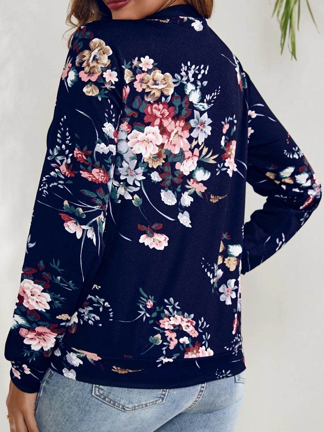 Printed Zip Up Long Sleeve Outerwear - Bona Fide Fashion