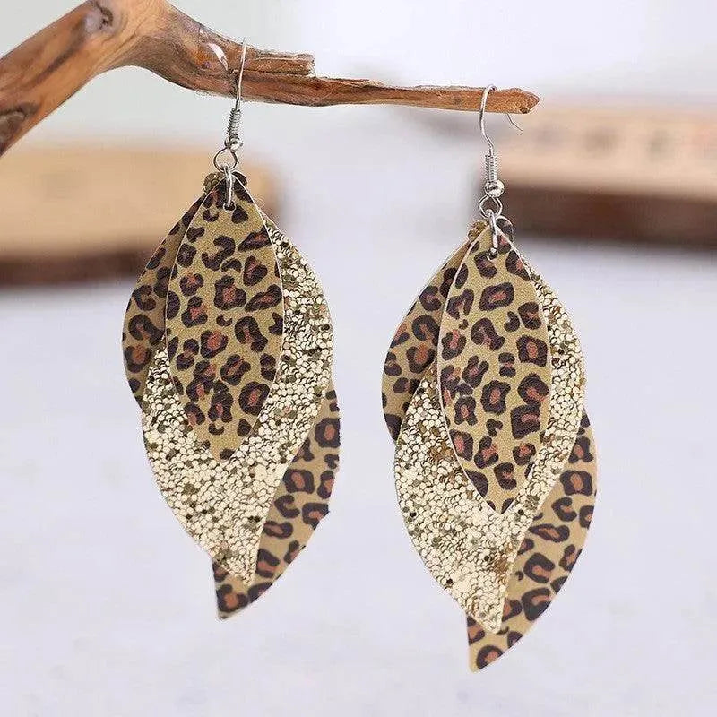PU Leather Leopard Leaf Earrings - Bona Fide Fashion