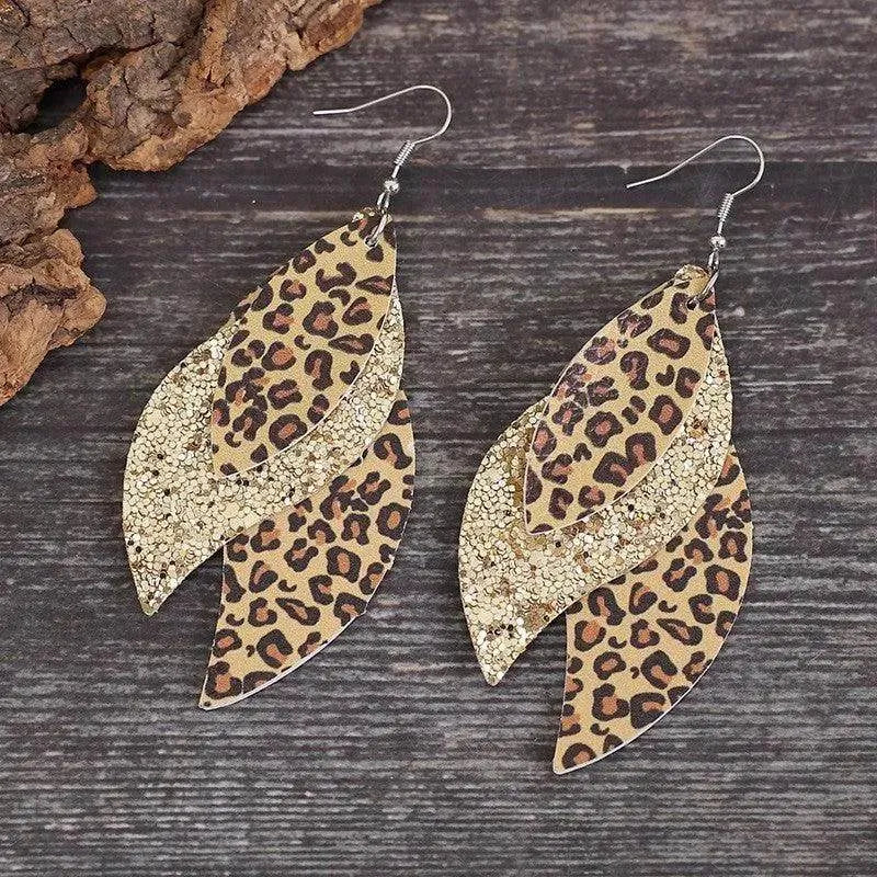 PU Leather Leopard Leaf Earrings - Bona Fide Fashion