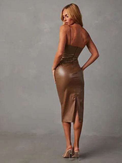 PU Slit Midi Dress - Bona Fide Fashion