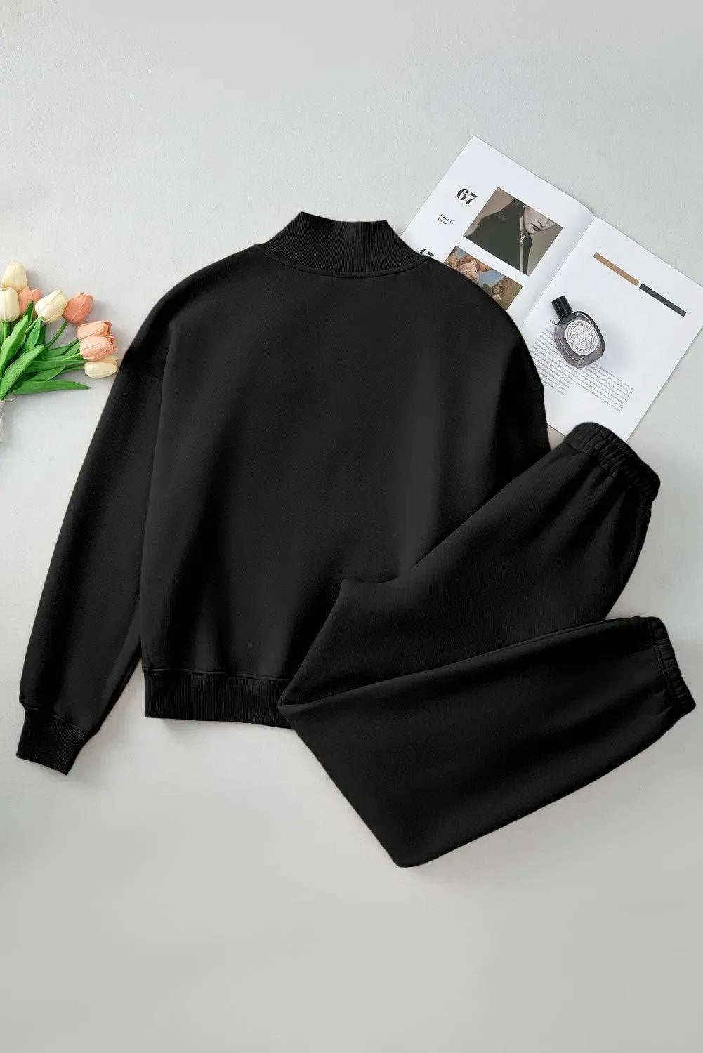 Quarter Zip Long Sleeve Top and Pants Set - Bona Fide Fashion