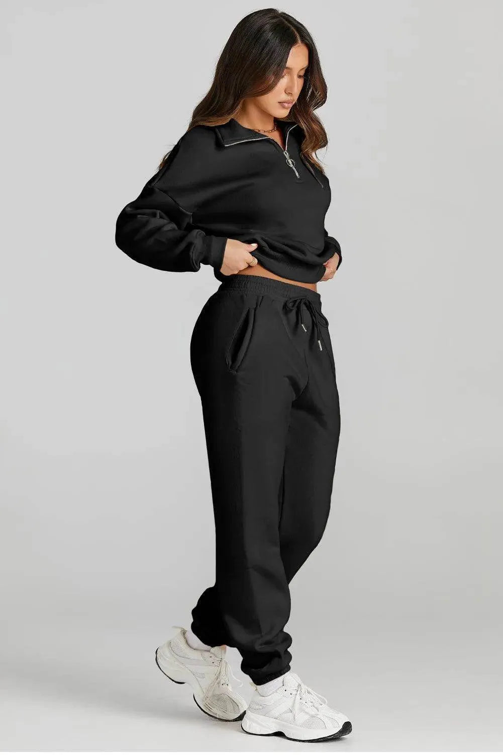 Quarter Zip Top and Drawstring Pants Active Set - Bona Fide Fashion