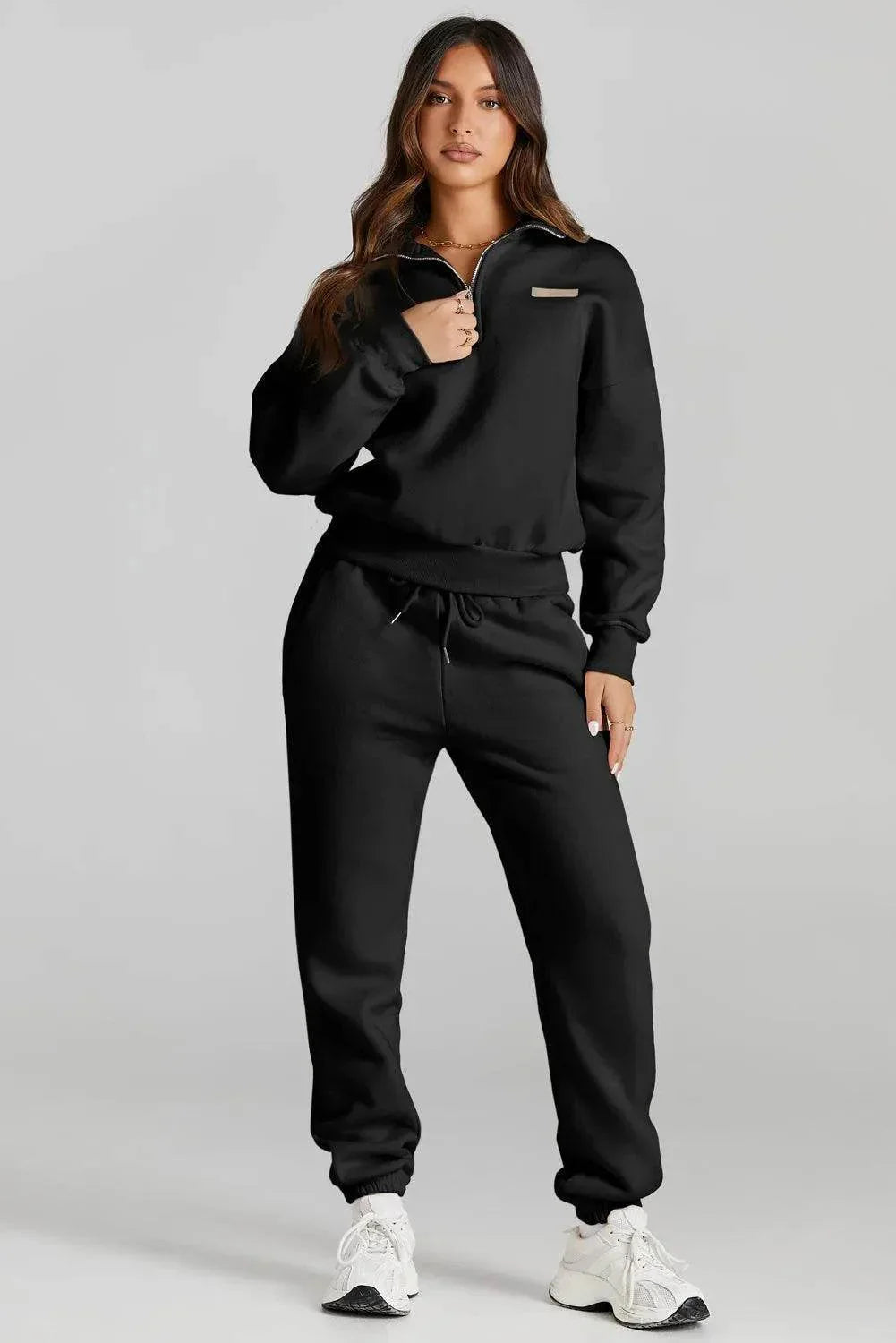 Quarter Zip Top and Drawstring Pants Active Set - Bona Fide Fashion