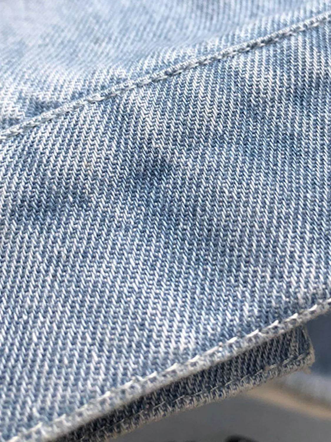 Raw Hem Collared Neck Long Sleeve Denim Jacket - Bona Fide Fashion