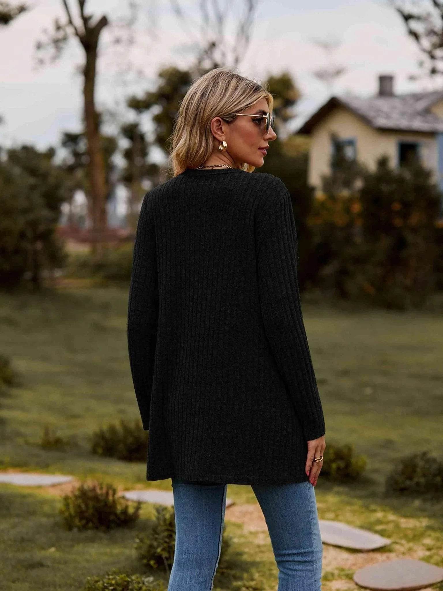 Ribbed Button-Up Cardigan with Pockets - Bona Fide Fashion