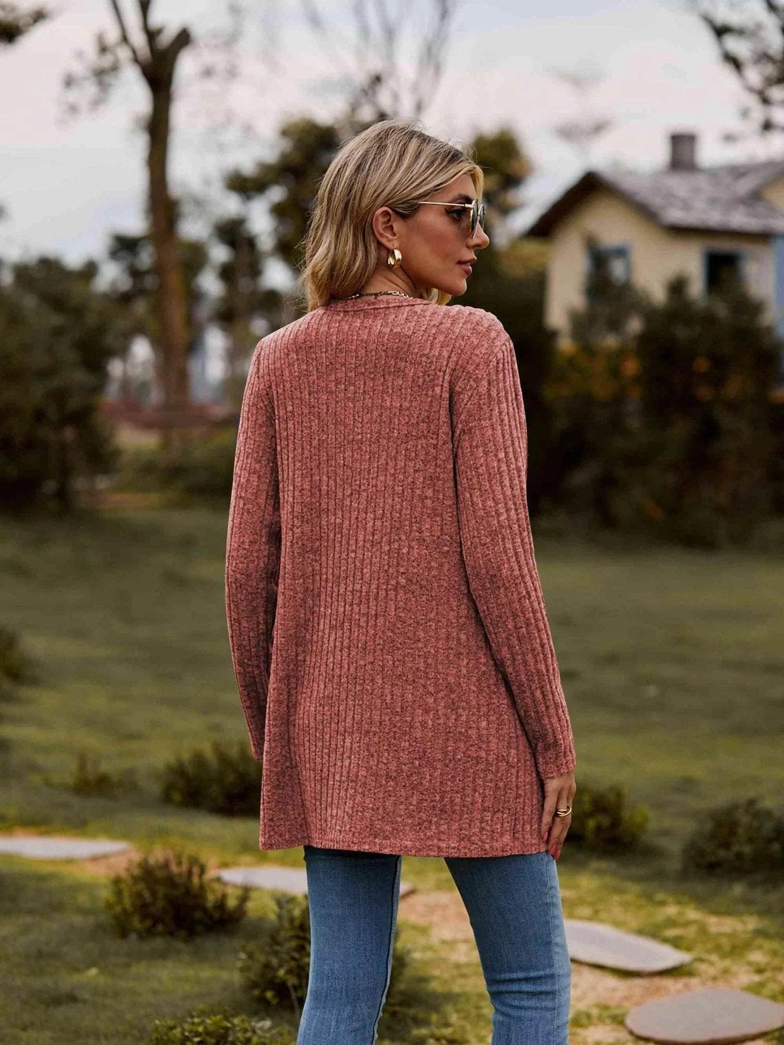 Ribbed Button-Up Cardigan with Pockets - Bona Fide Fashion