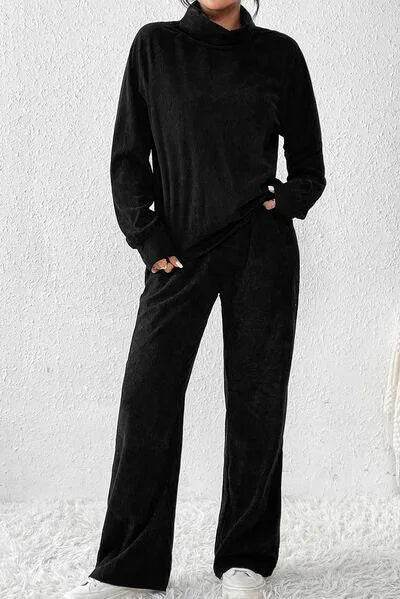 Ribbed Long Sleeve Top and Pants Set - Bona Fide Fashion