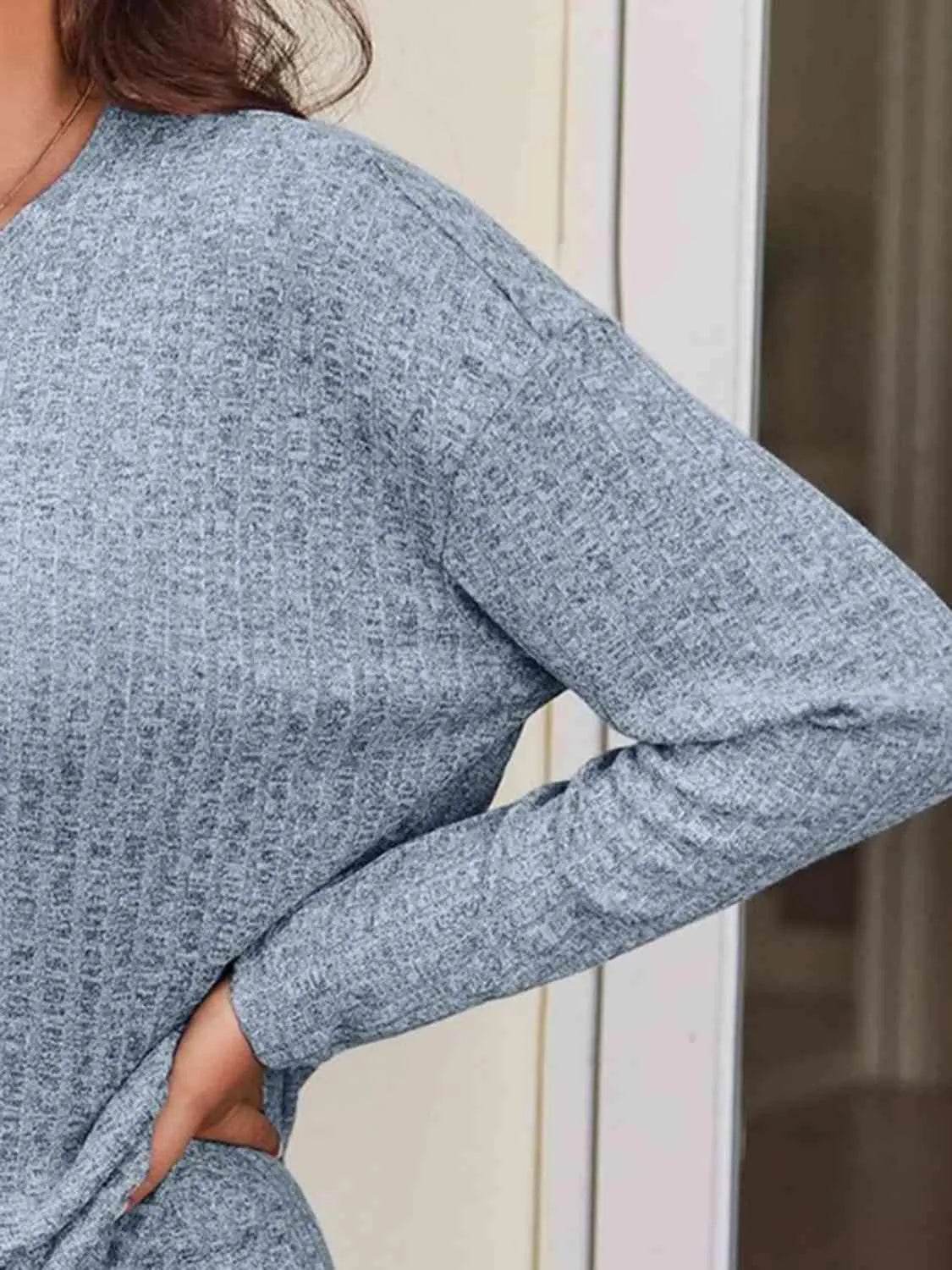 Ribbed Long Sleeve Top and Shorts Set - Bona Fide Fashion