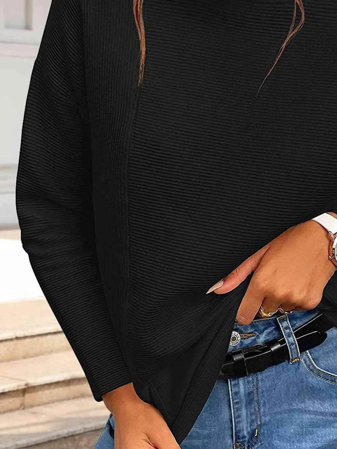 Ribbed Mock Neck Long Sleeve Sweater - Bona Fide Fashion