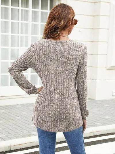 Ribbed Surplice Long Sleeve T-Shirt - Bona Fide Fashion