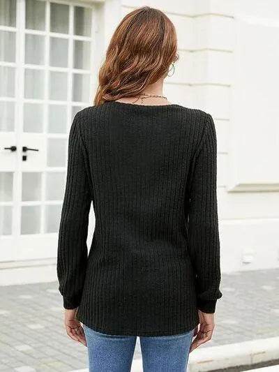 Ribbed Surplice Long Sleeve T-Shirt - Bona Fide Fashion