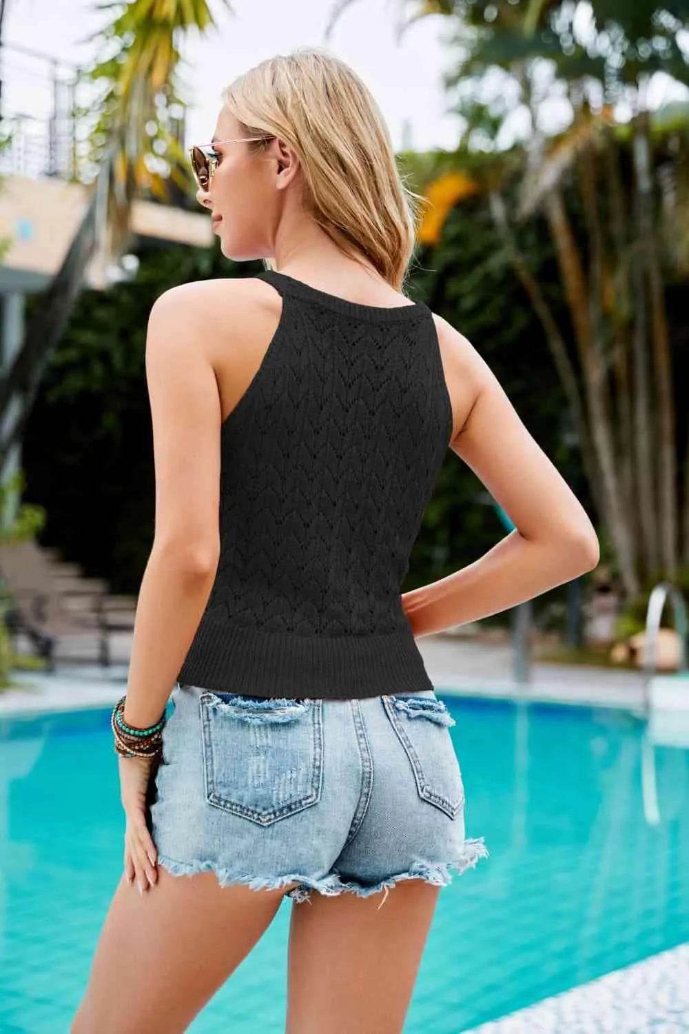 Ribbed Trim Round Neck Sleeveless Knit Top – Casual Layering Tank for Women - Bona Fide Fashion