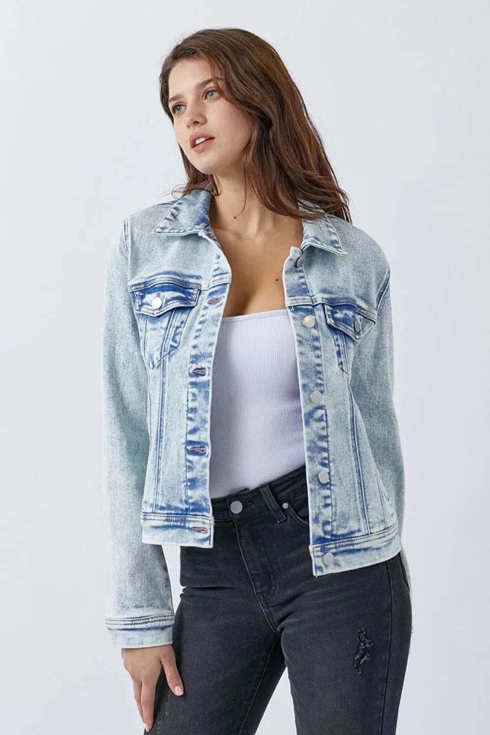 RISEN Button Up Washed Denim Jacket - Bona Fide Fashion