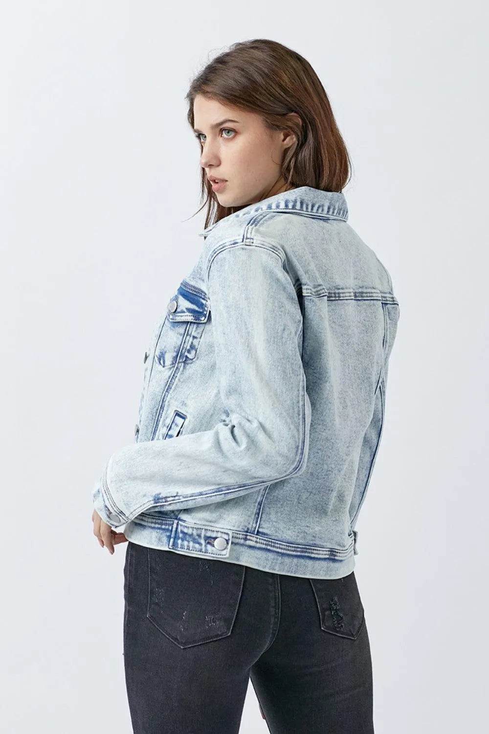 RISEN Button Up Washed Denim Jacket - Bona Fide Fashion