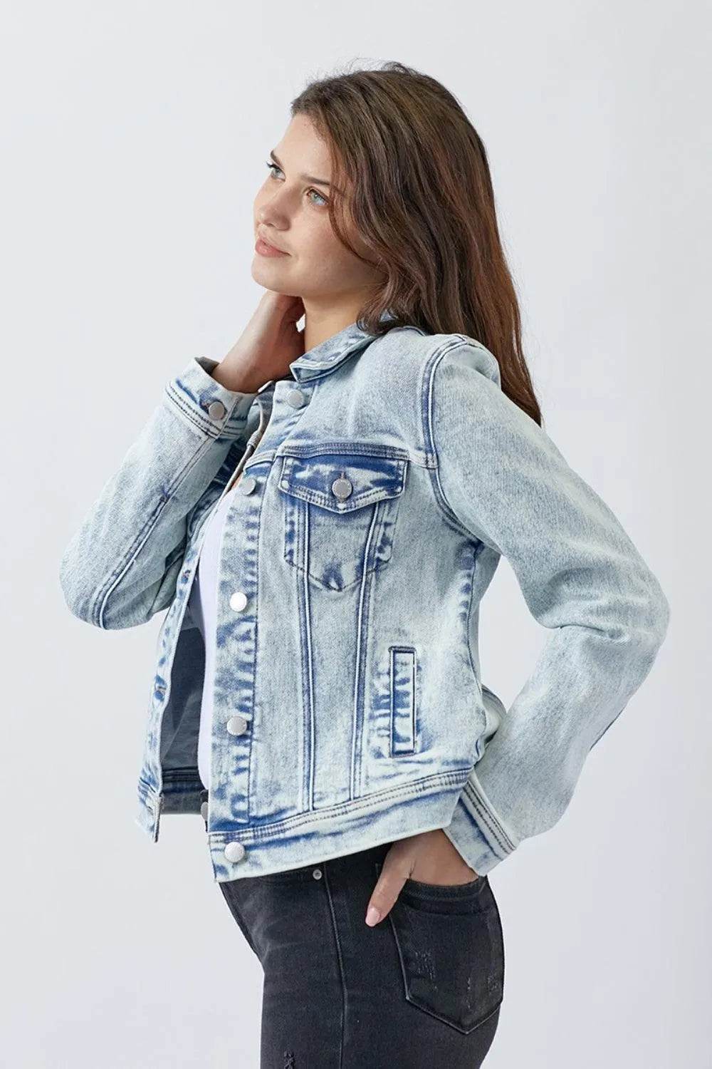 RISEN Button Up Washed Denim Jacket - Bona Fide Fashion