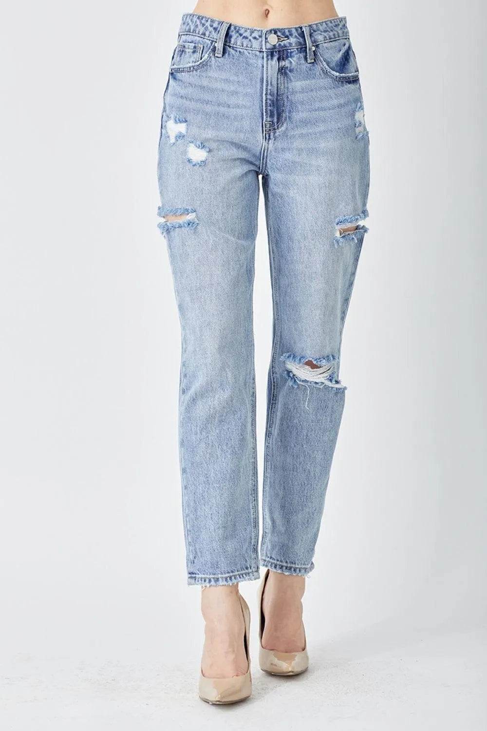 RISEN Distressed Slim Cropped Jeans - Bona Fide Fashion