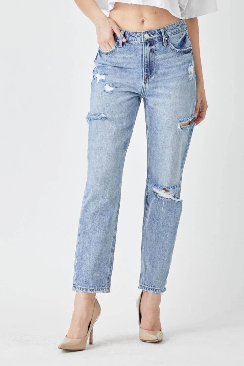 RISEN Distressed Slim Cropped Jeans - Bona Fide Fashion