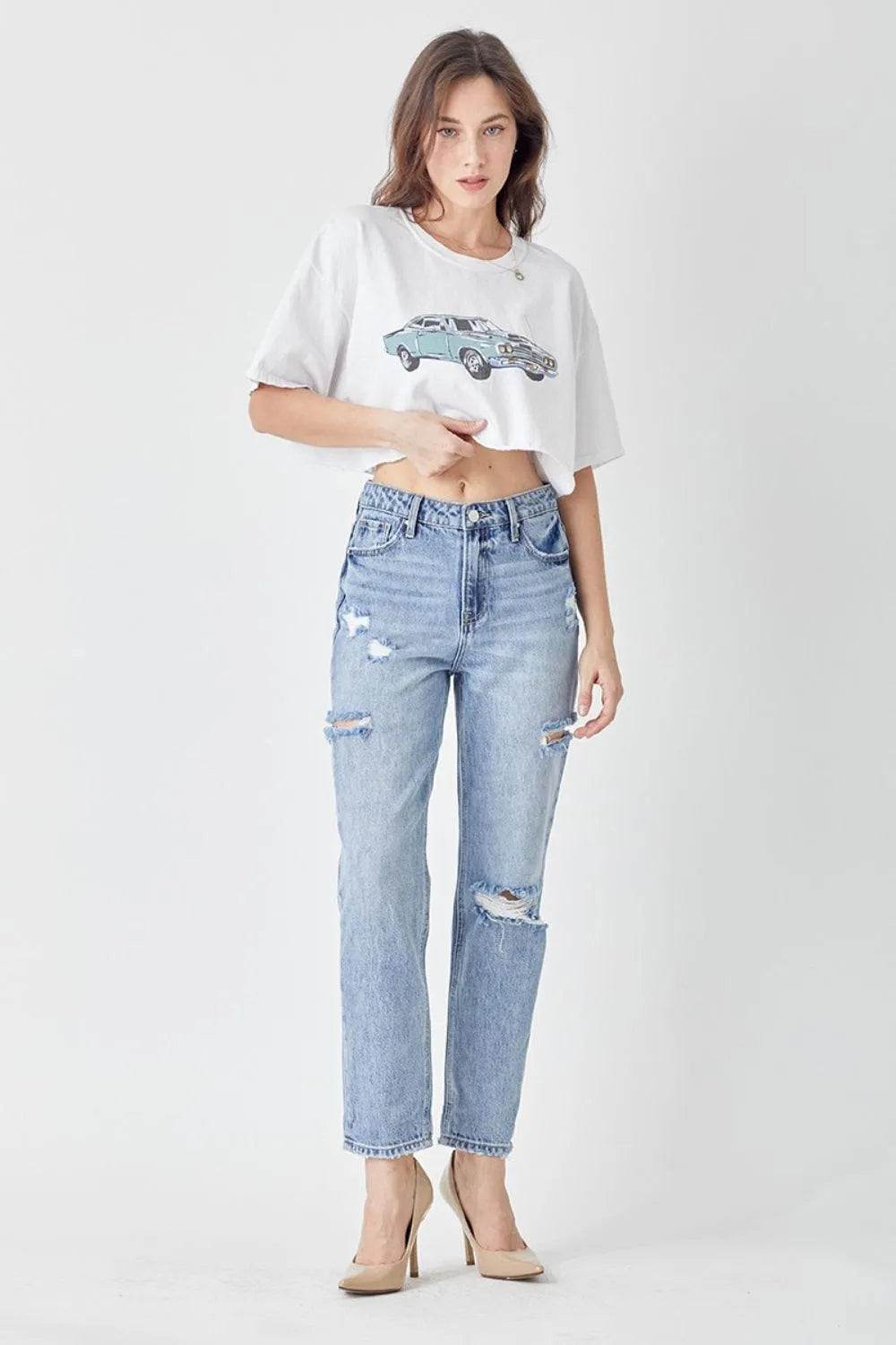 RISEN Distressed Slim Cropped Jeans - Bona Fide Fashion