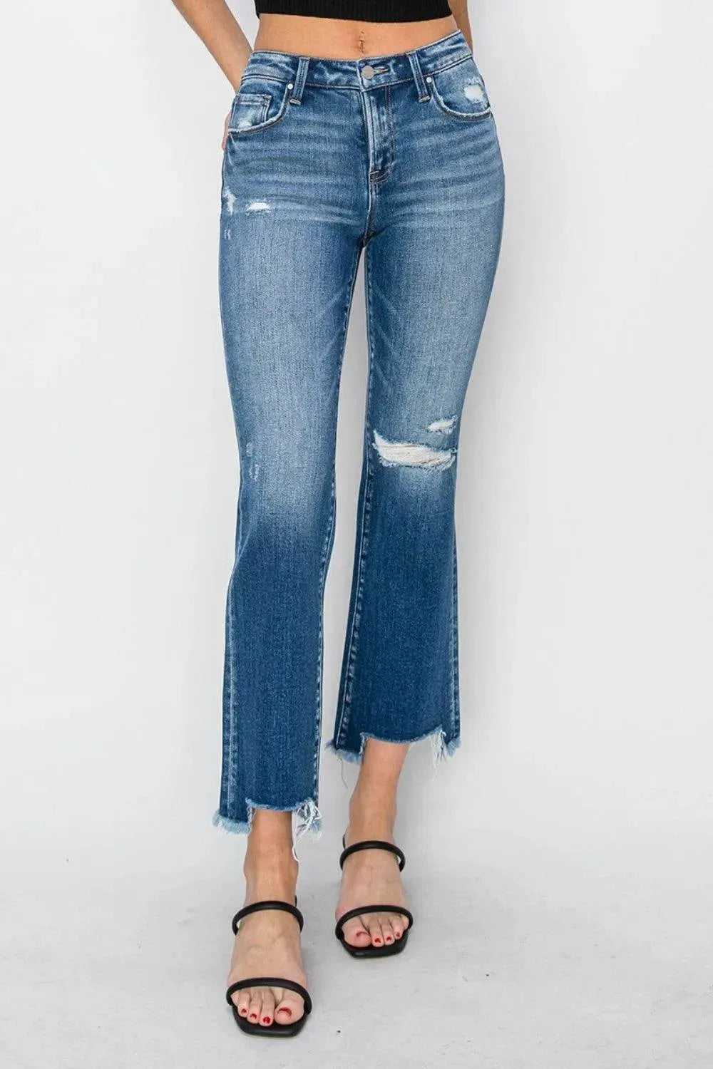 RISEN Full Size Frayed Step Hem Ankle Straight Jeans - Bona Fide Fashion
