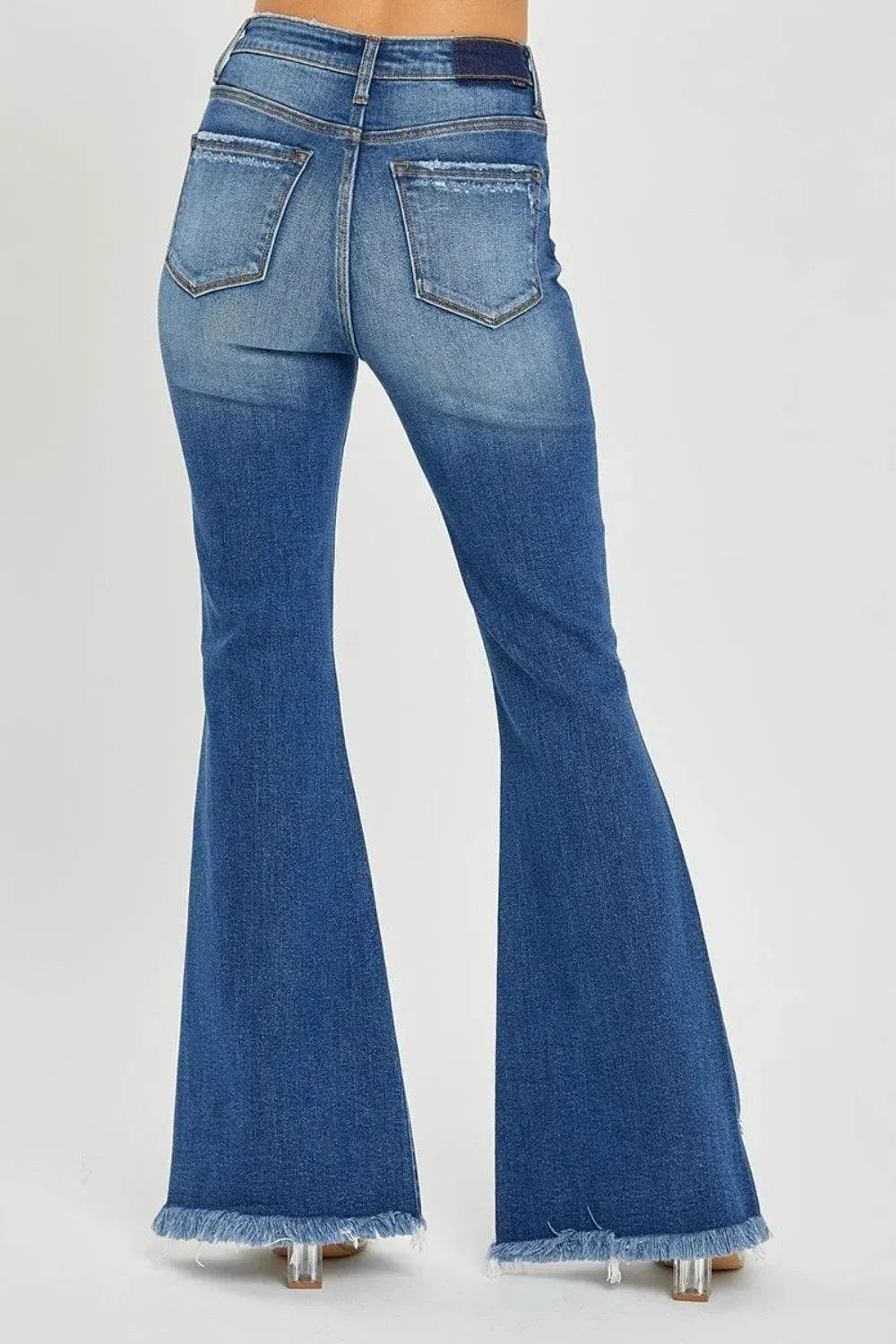 RISEN Full Size High Rise Front Slit Frayed Hem Flare Jeans - Bona Fide Fashion
