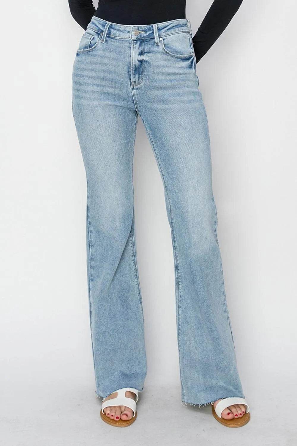 RISEN Full Size High Rise Raw Cut Hem Bootcut Jeans - Bona Fide Fashion