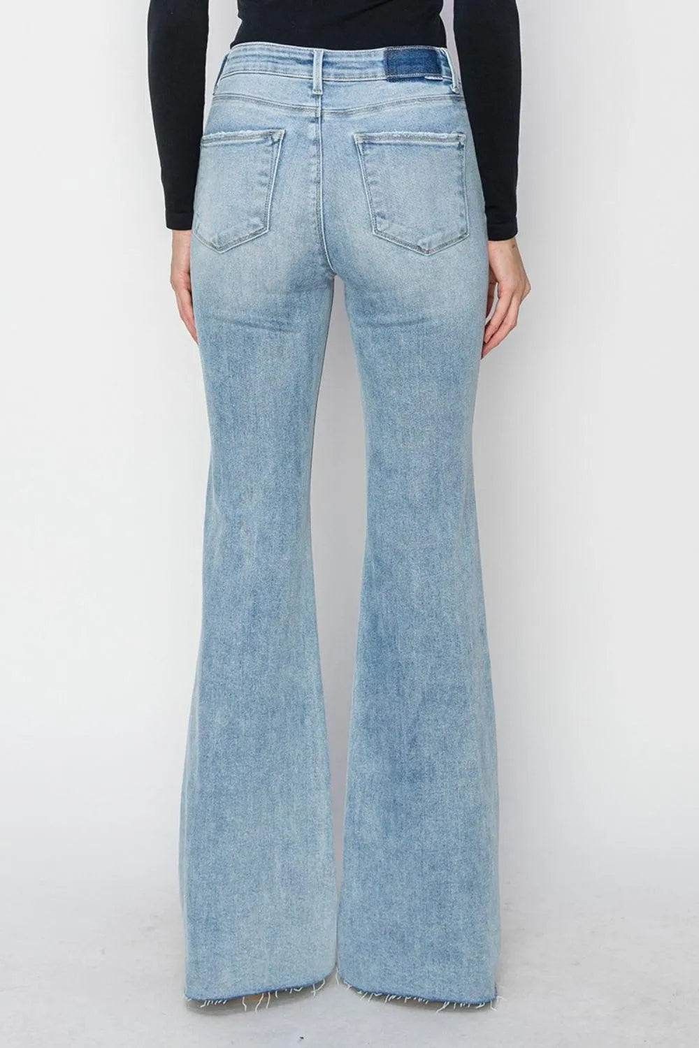 RISEN Full Size High Rise Raw Cut Hem Bootcut Jeans - Bona Fide Fashion