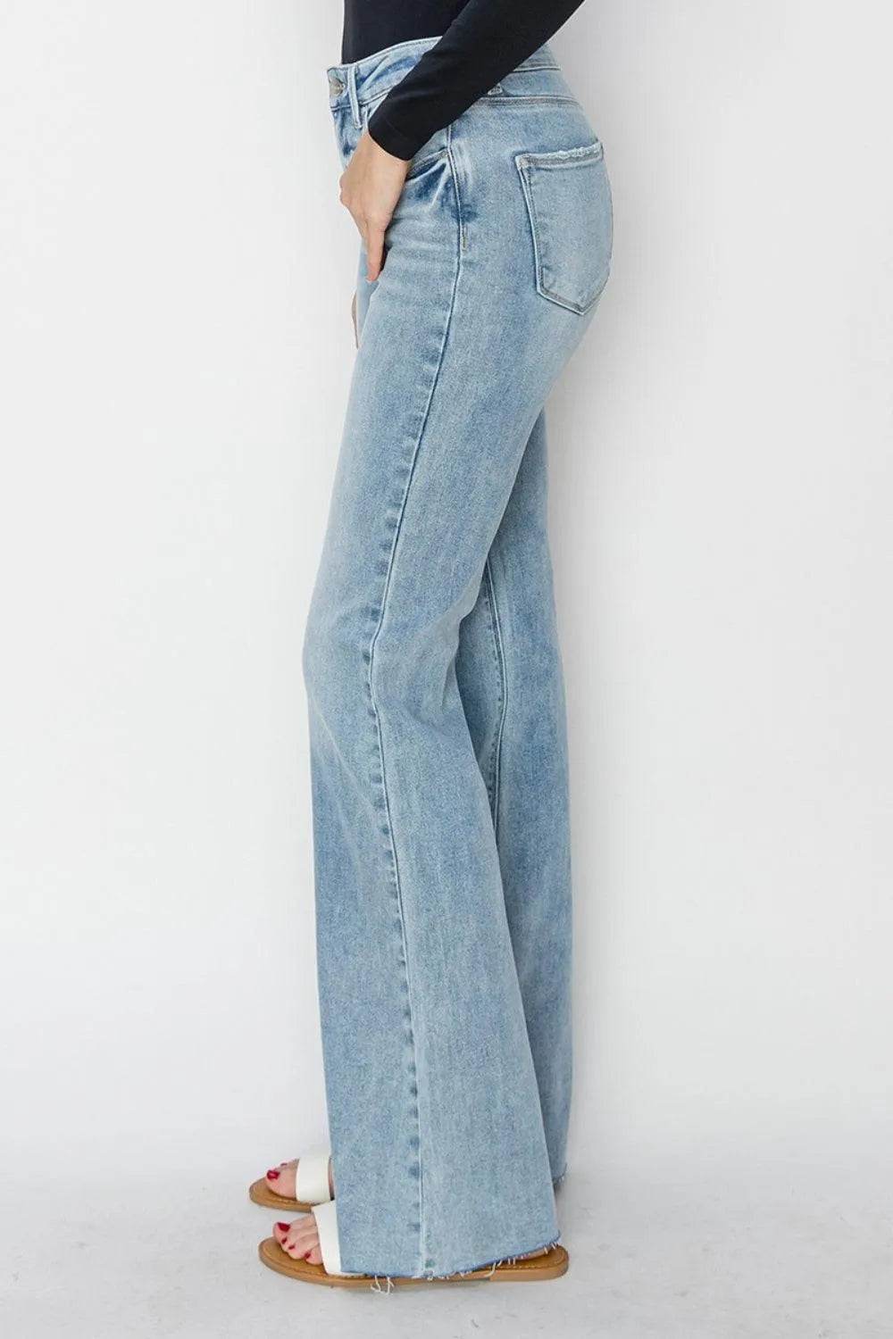 RISEN Full Size High Rise Raw Cut Hem Bootcut Jeans - Bona Fide Fashion