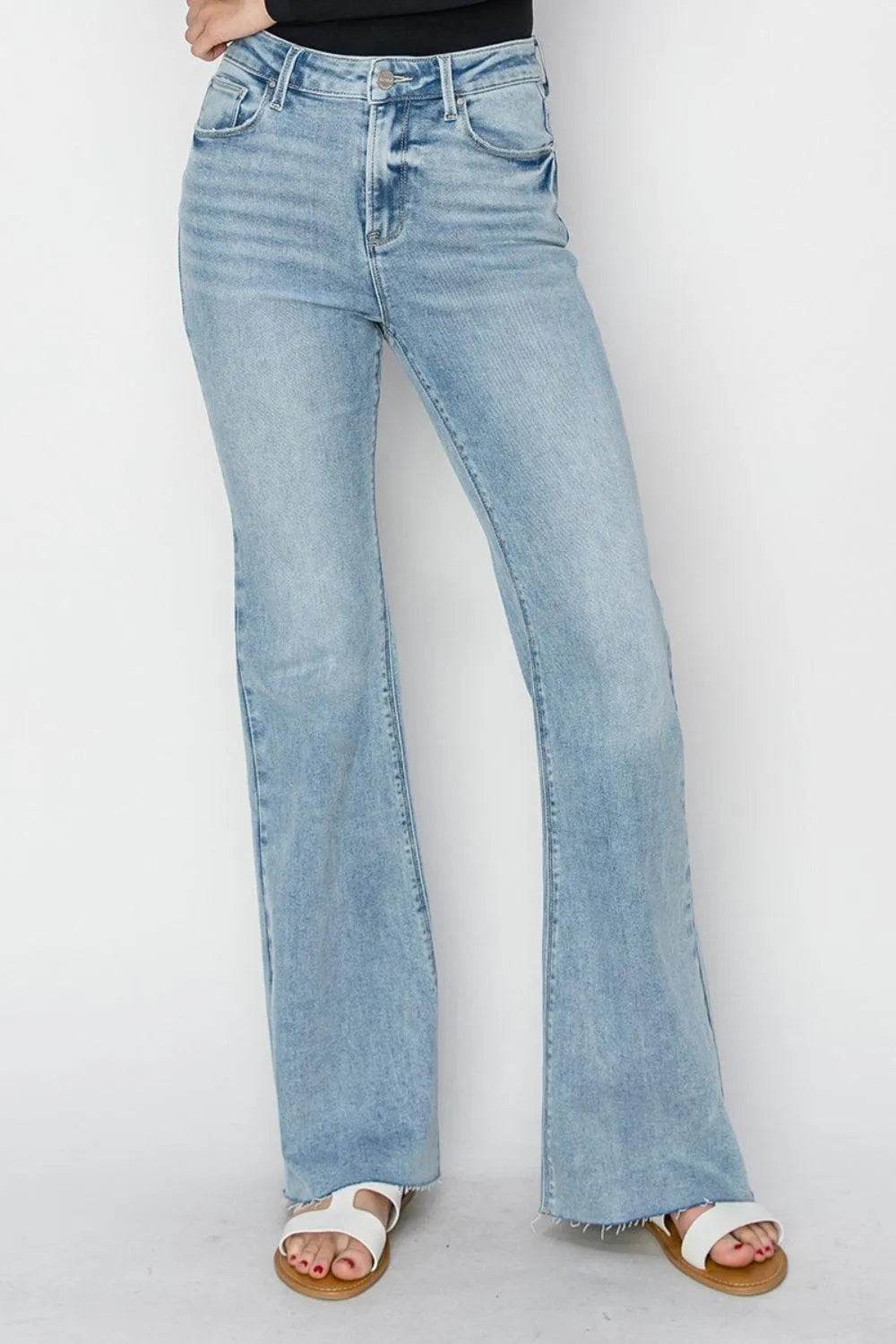 RISEN Full Size High Rise Raw Cut Hem Bootcut Jeans - Bona Fide Fashion