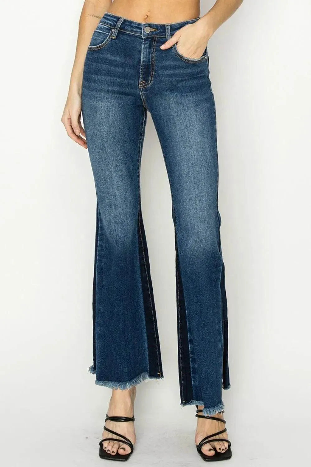 RISEN Full Size High Rise Side Shadow Seam Detail Slit Flare Jeans - Bona Fide Fashion