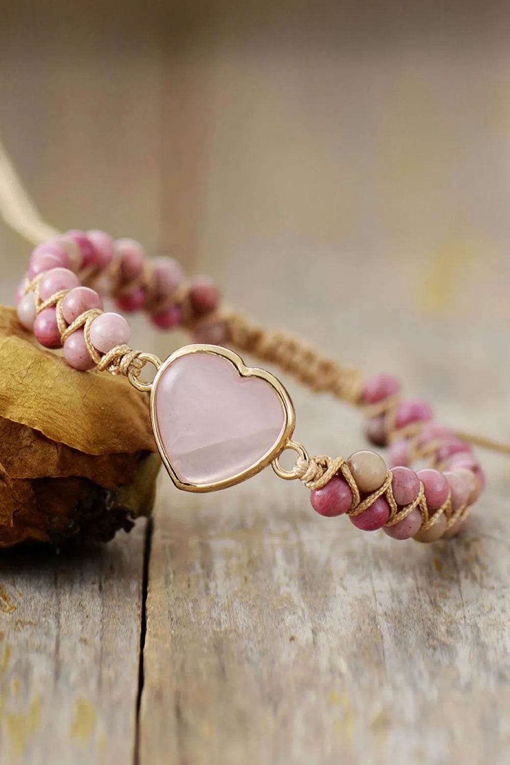 Rose Quartz Heart Beaded Bracelet - Bona Fide Fashion