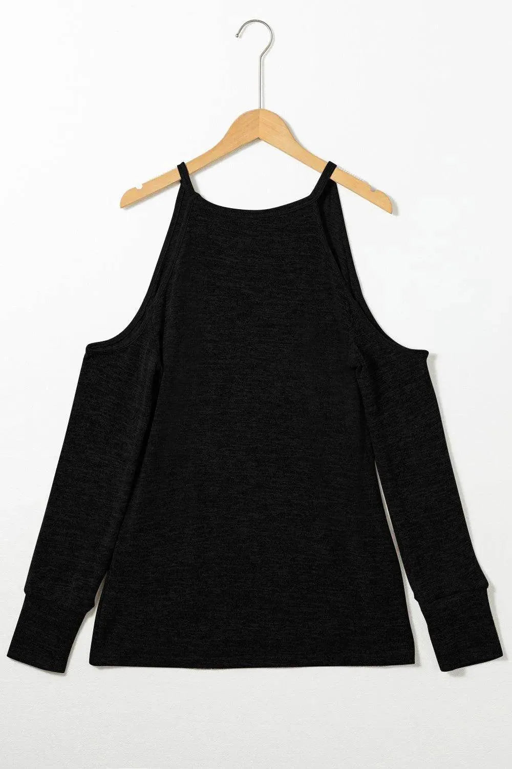 Round Neck Cold Shoulder Long Sleeve Top - Bona Fide Fashion