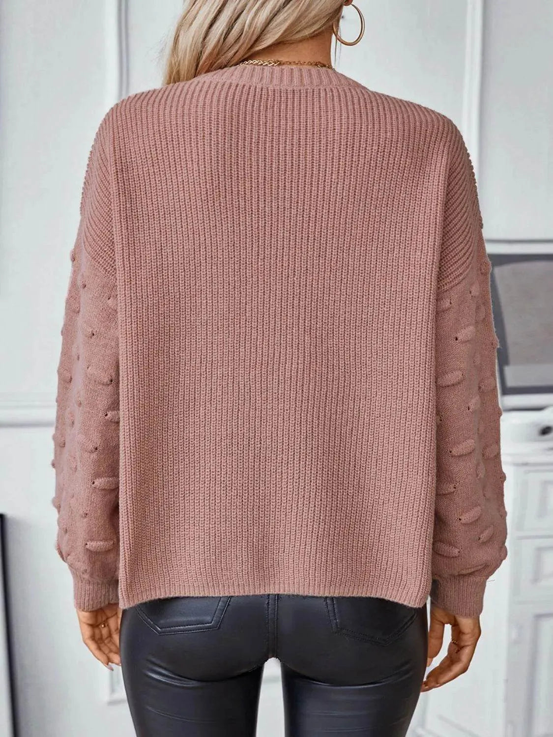 Round Neck Drop Shoulder Sweater - Bona Fide Fashion