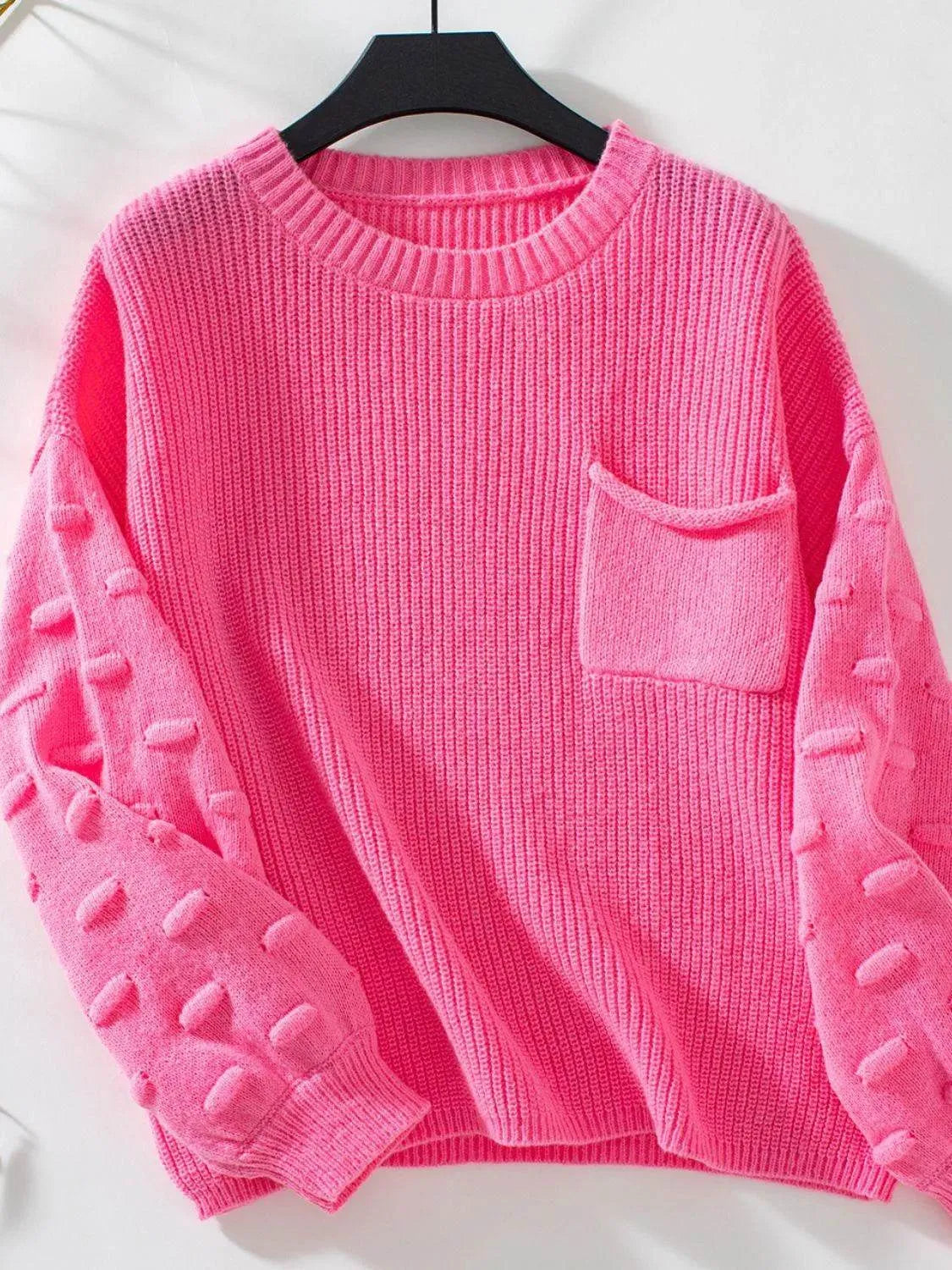 Round Neck Drop Shoulder Sweater - Bona Fide Fashion