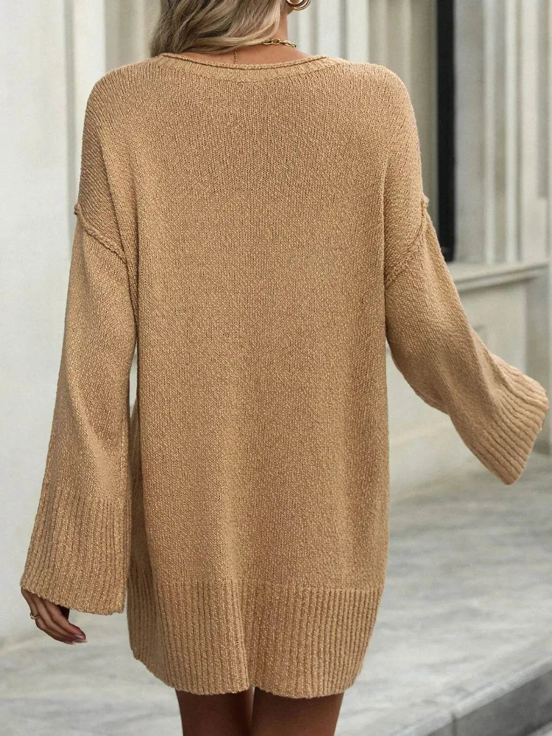 Round Neck Dropped Shoulder Sweater - Bona Fide Fashion