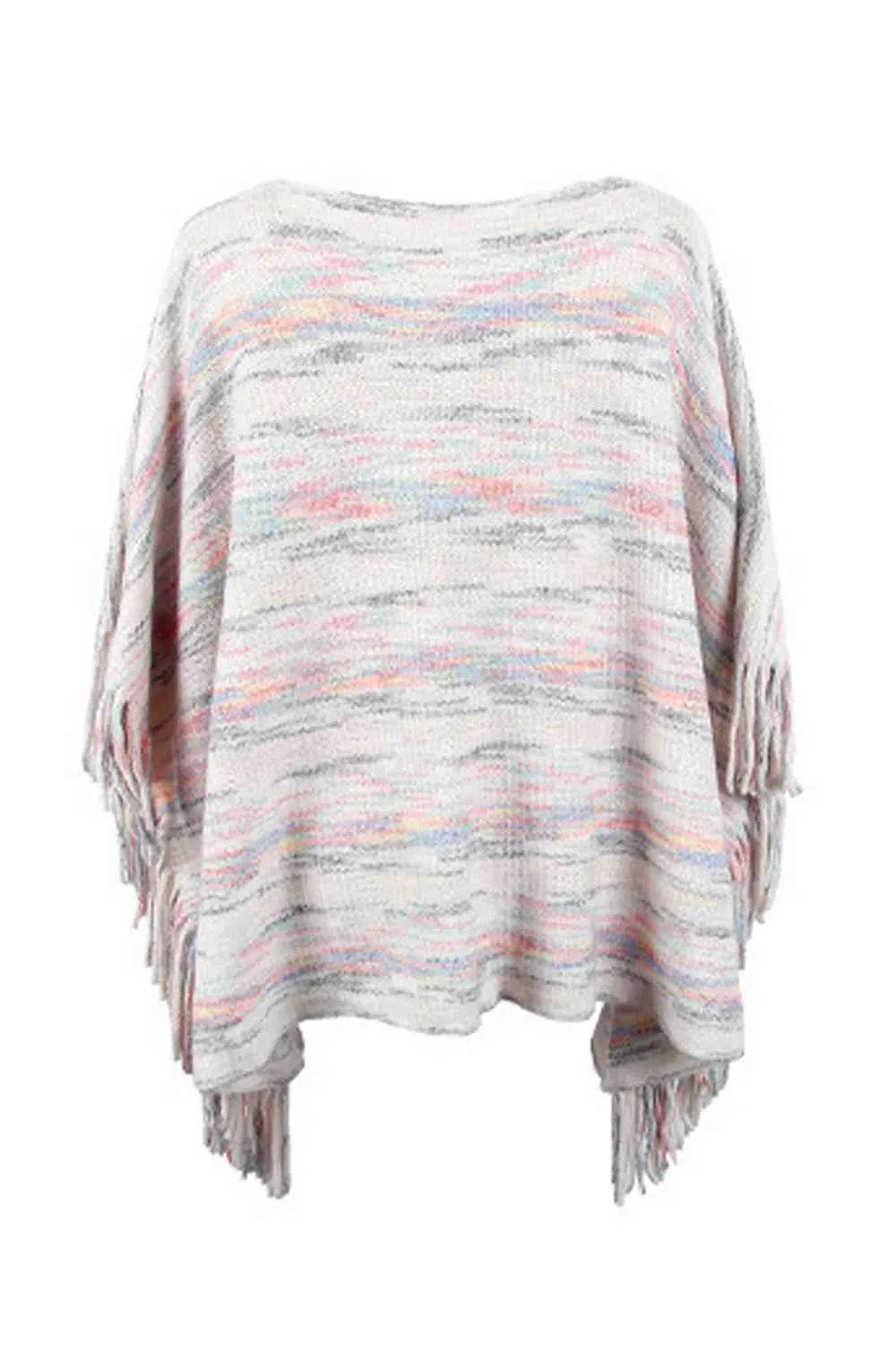 Round Neck Fringe Detail Sleeve Poncho - Bona Fide Fashion