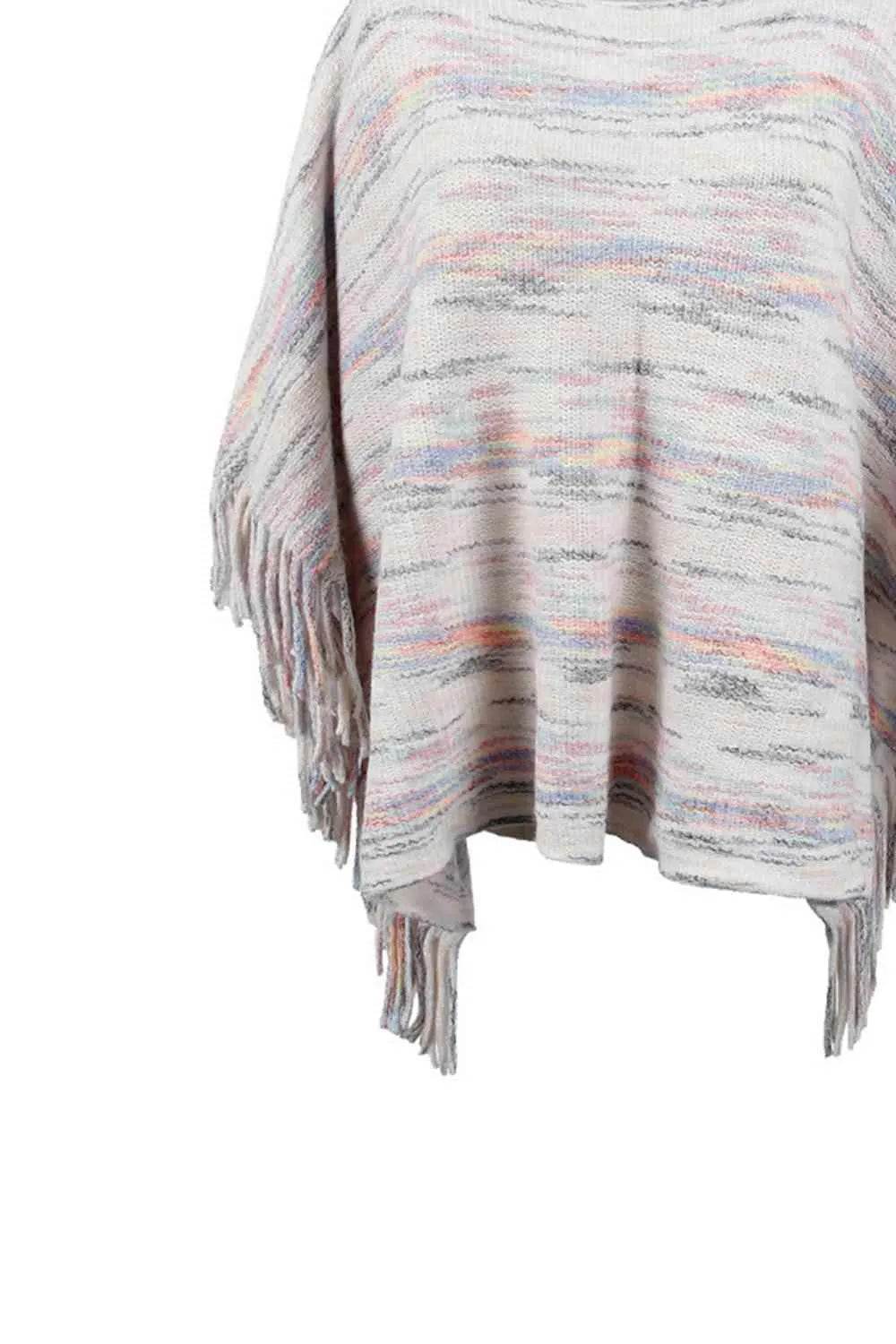 Round Neck Fringe Detail Sleeve Poncho - Bona Fide Fashion
