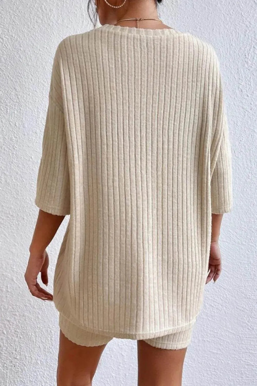 Round Neck Ribbed Top and Shorts Lounge Set - Bona Fide Fashion
