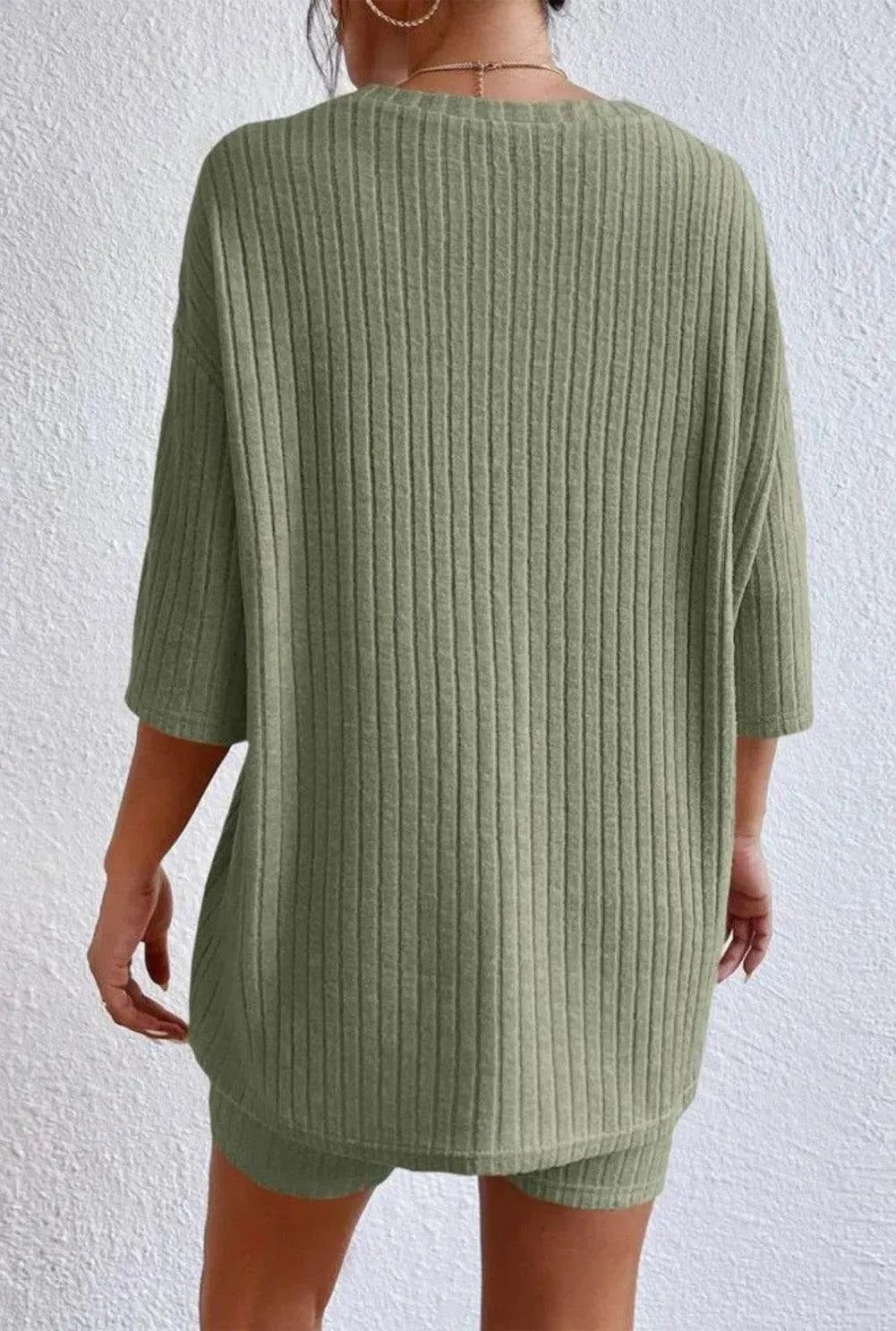 Round Neck Ribbed Top and Shorts Lounge Set - Bona Fide Fashion