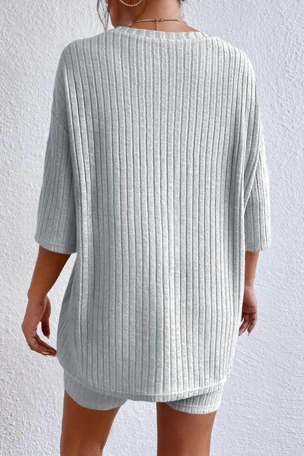 Round Neck Ribbed Top and Shorts Lounge Set - Bona Fide Fashion