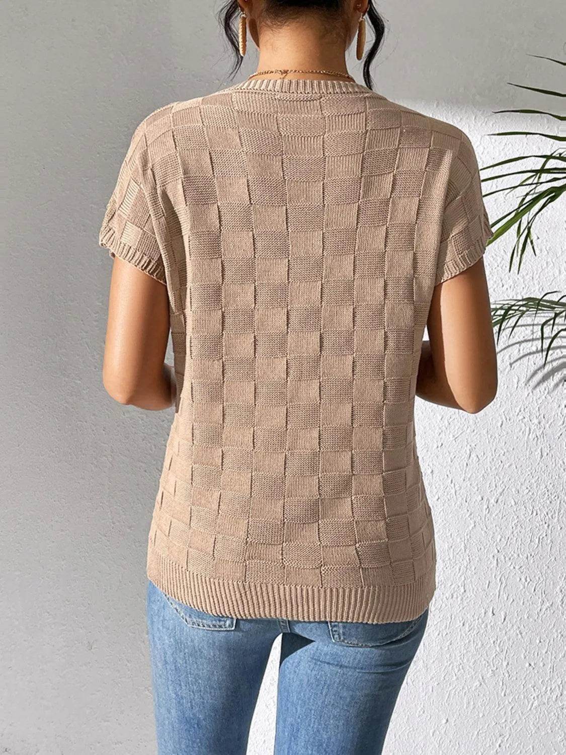 Round Neck Short Sleeve Knit Top - Bona Fide Fashion