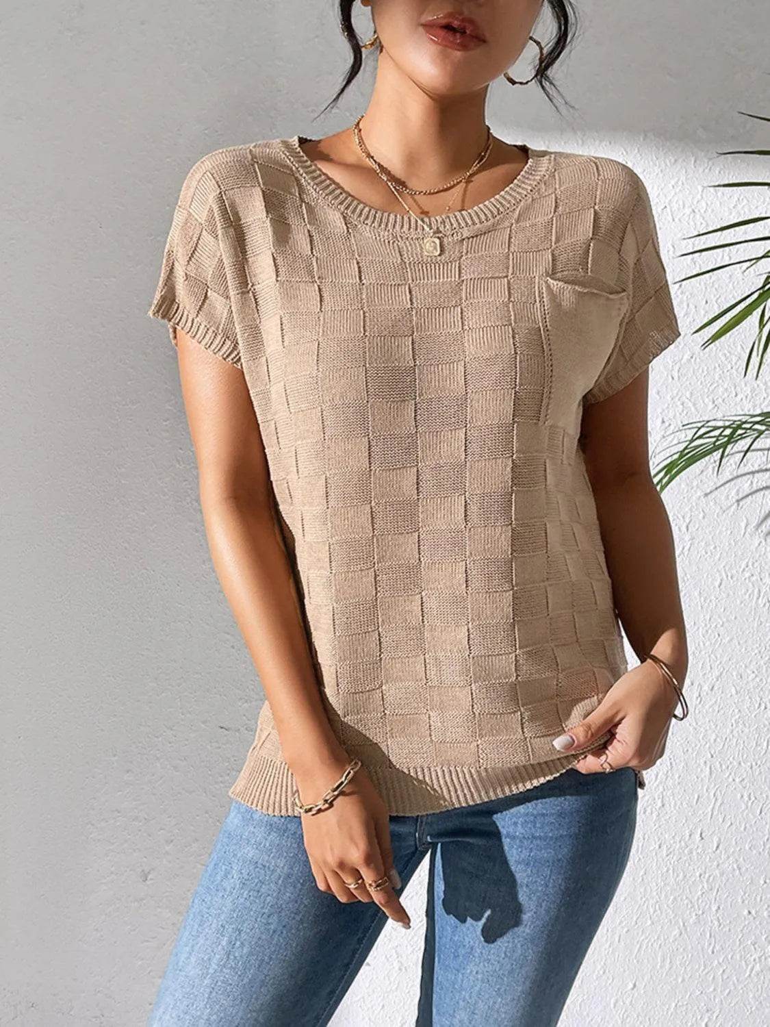 Round Neck Short Sleeve Knit Top - Bona Fide Fashion
