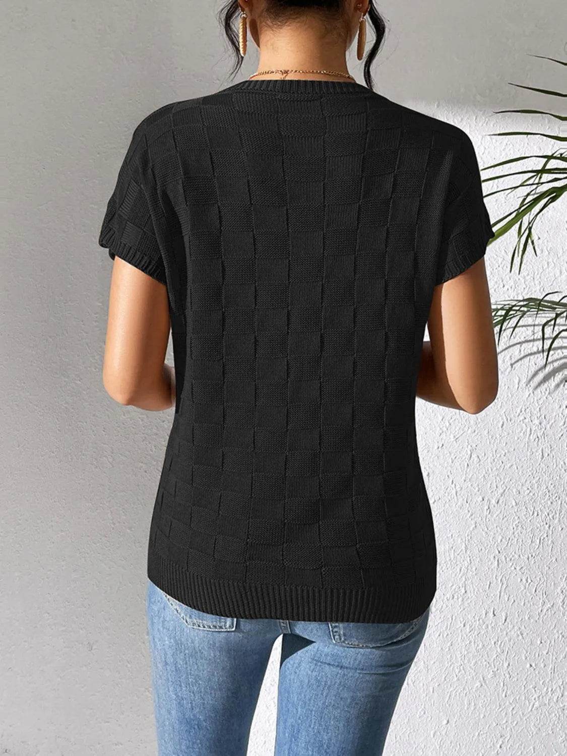 Round Neck Short Sleeve Knit Top - Bona Fide Fashion