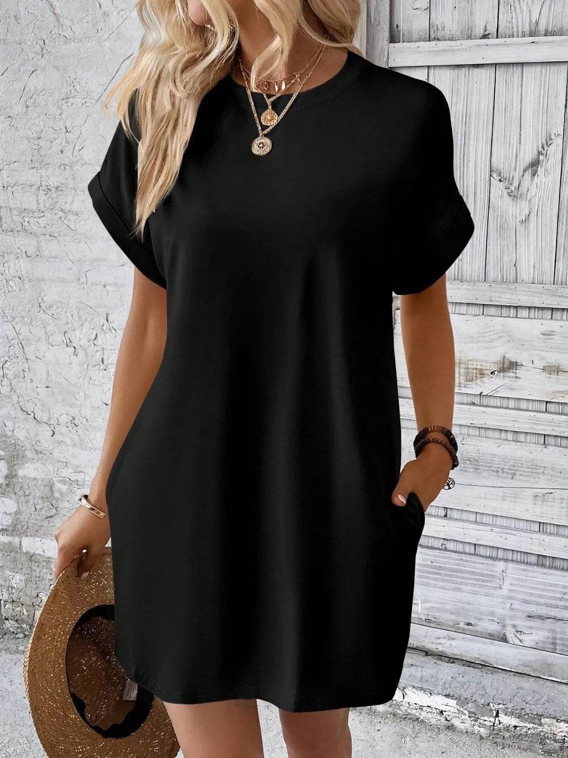 Round Neck Short Sleeve Mini Dress - Bona Fide Fashion