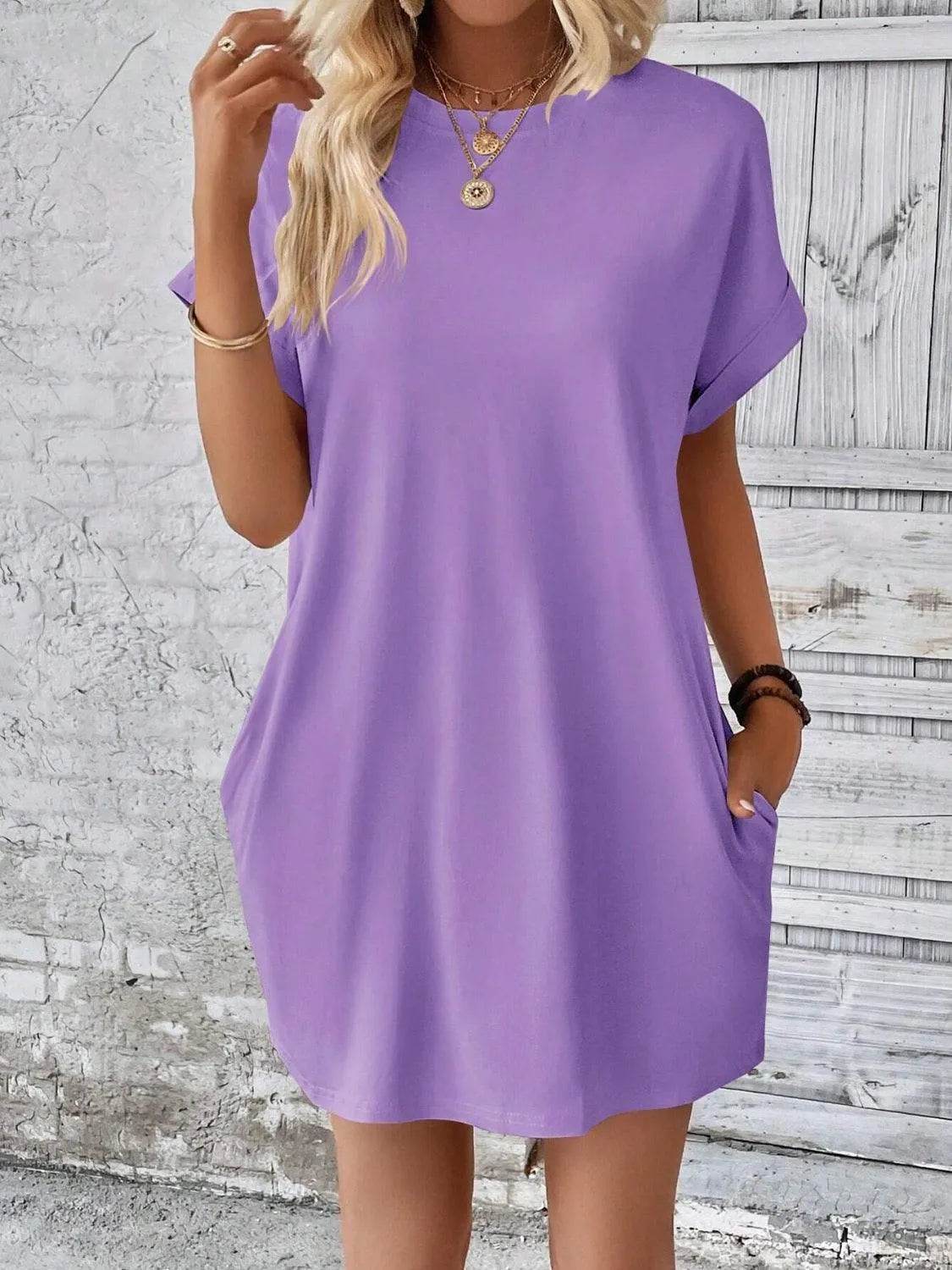 Round Neck Short Sleeve Mini Dress - Bona Fide Fashion