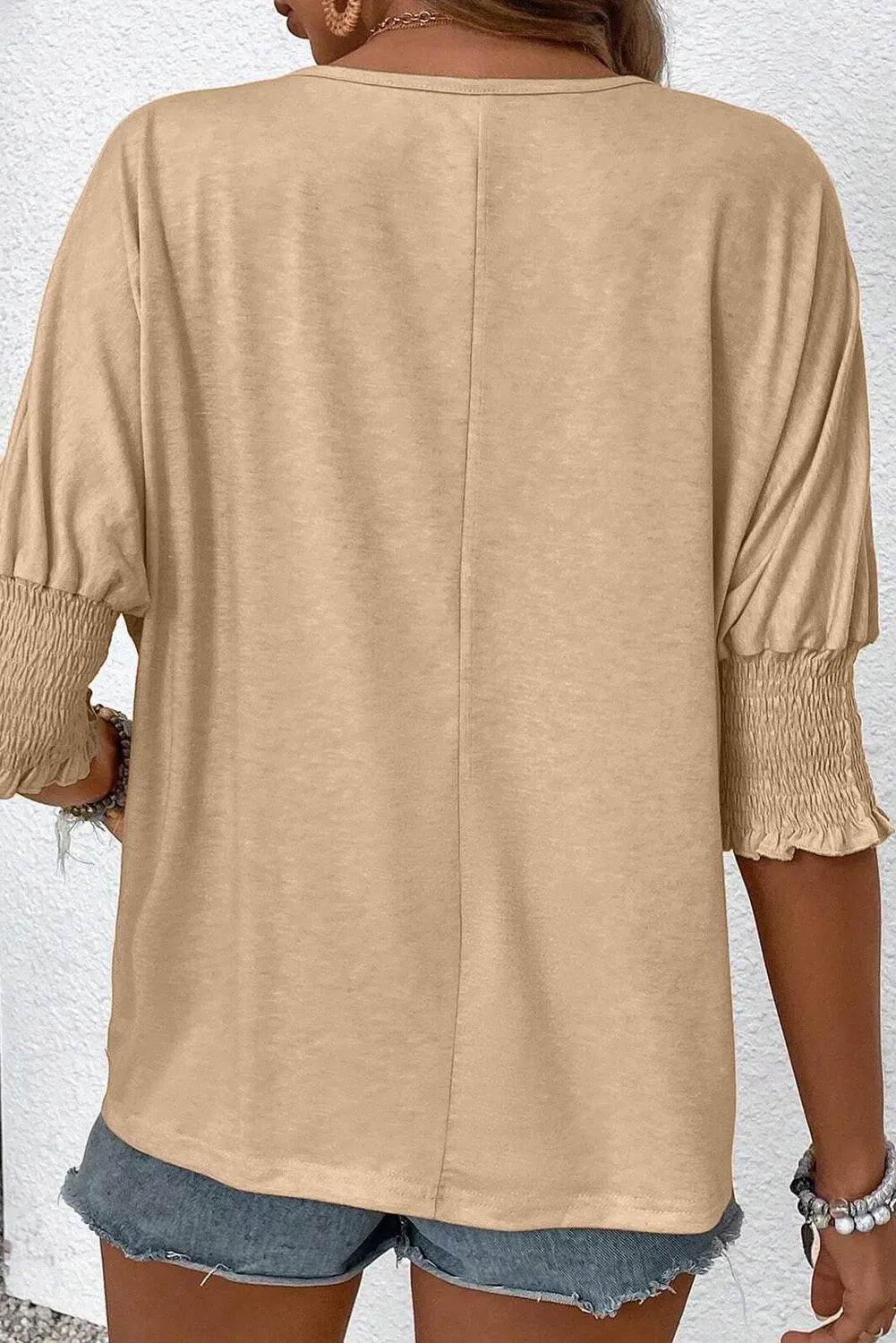 Round Neck Smocked Half Sleeve Top – Feminine & Flowy Blouse for Women - Bona Fide Fashion