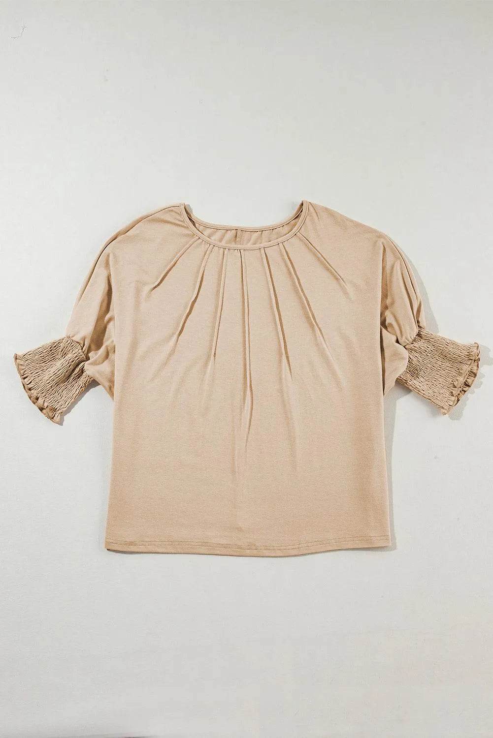 Round Neck Smocked Half Sleeve Top – Feminine & Flowy Blouse for Women - Bona Fide Fashion
