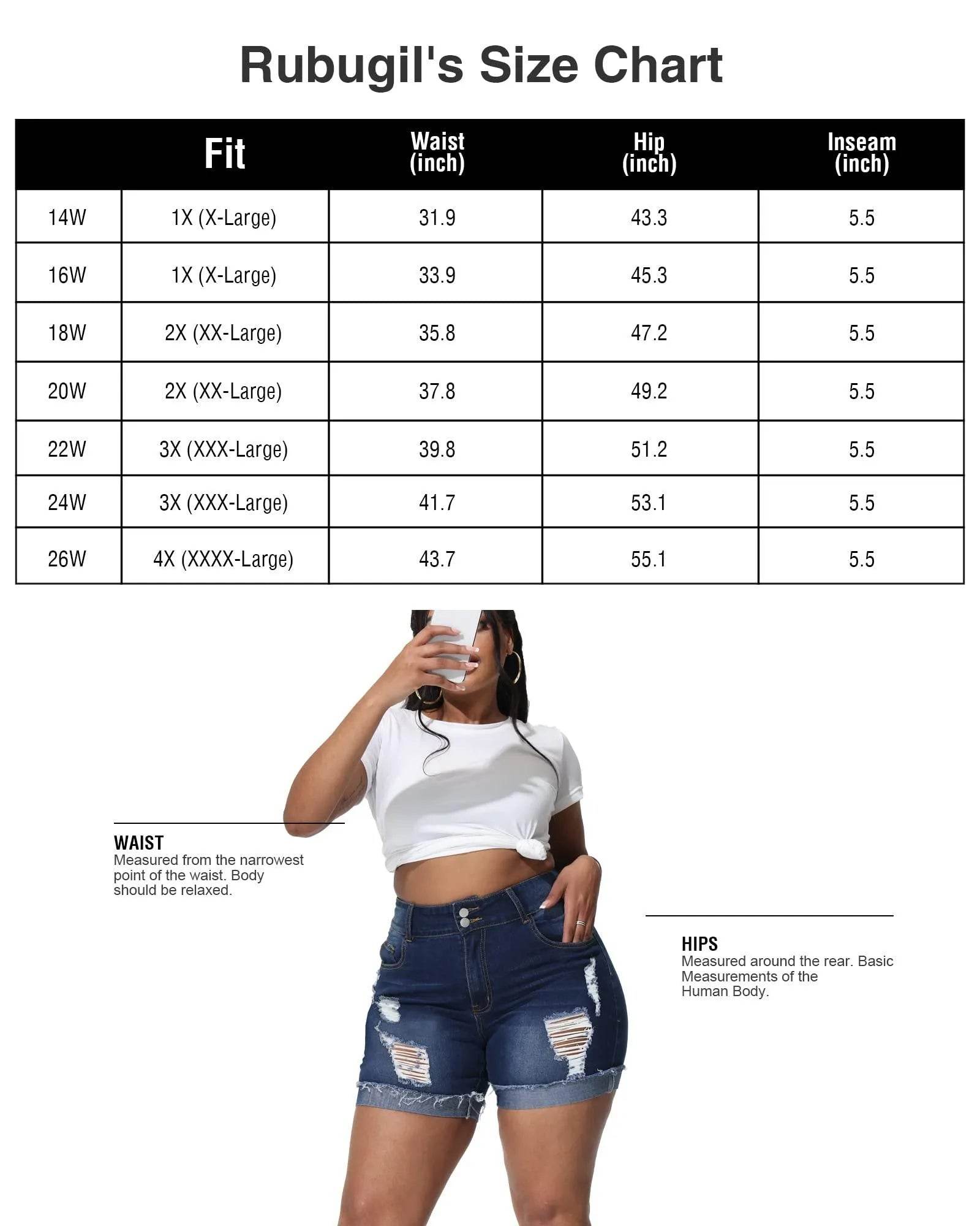 Rubugil Plus Size Denim Shorts Women High Waisted Distressed Jean Shorts Casual Ripped Raw Fold Hem Short Jeans #3 Dark Blue 26W - Bona Fide Fashion