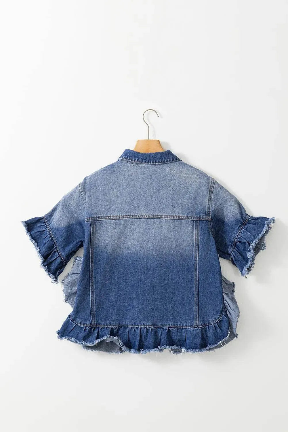 Ruffled Raw Hem Half Sleeve Denim Top - Bona Fide Fashion