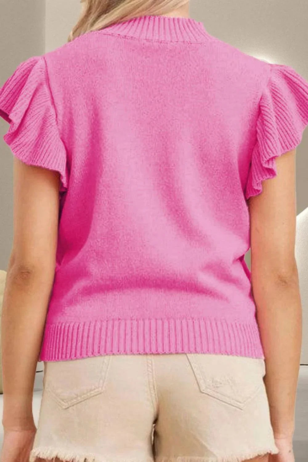 Ruffled Round Neck Cap Sleeve Sweater - Bona Fide Fashion