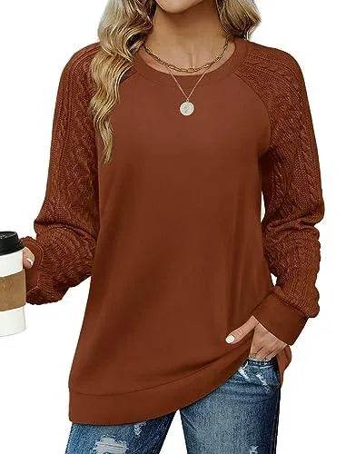 Saloogoe Womens Fashion 2023 Fall Sweaters Long Sleeve T Shirts for Women Trendy Caramel XL - Bona Fide Fashion